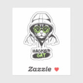 Sticker Illustration de chat hacker mignon – Cadeau de cyb (Feuille)