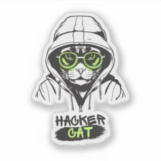 Sticker Illustration de chat hacker mignon – Cadeau de cyb