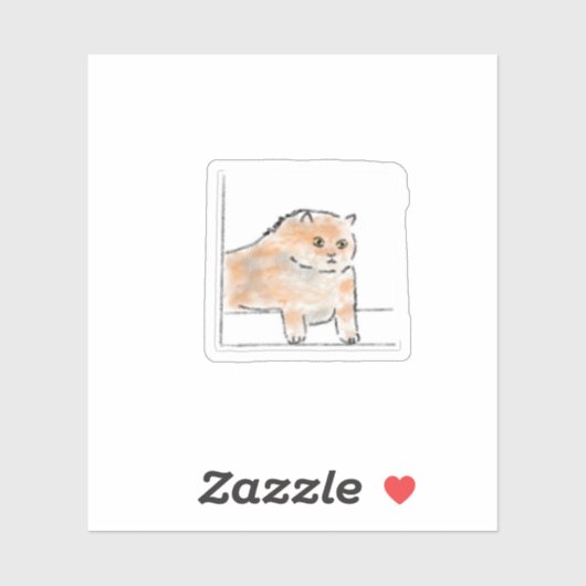 Sticker Illustration de chat mignonne à l'aquarelle (Feuille)