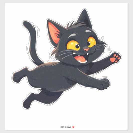 Sticker Illustration de chat noir fantaisiste (Feuille)