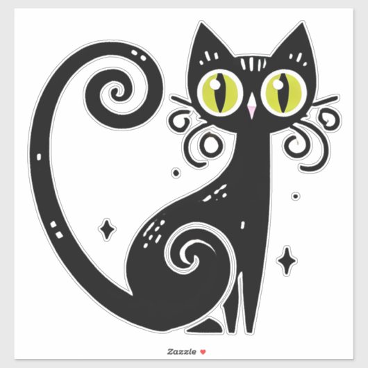 Sticker Illustration de chat noir fantaisiste (Feuille)