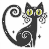 Sticker Illustration de chat noir fantaisiste (Devant)