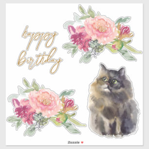Sticker Illustration de chat persan Joyeuse fête de fille 