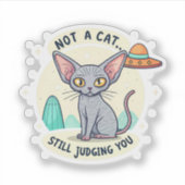 Sticker Illustration de chat Sphynx UFO sarcastique (Devant)