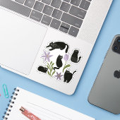 Sticker Illustration de chats noirs mignons et de fleurs v (Ordinateur portable avec iPhone)