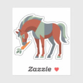 Sticker Illustration de cheval géométrique mangeant une ca (Feuille)