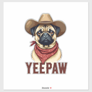 Sticker Illustration de chien western YeePaw Pug Cowboy Vi