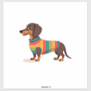 Sticker Illustration de dachshund en pull vintage arc-en-c