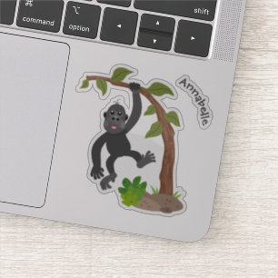 Sticker Illustration de dessin animé de bébé gorille heure