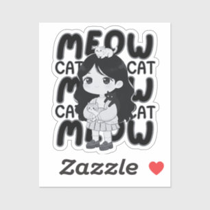 Sticker Illustration de fille chibi amateur de chat qui mi