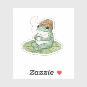 Sticker Illustration de grenouille cottagecore buvant du c