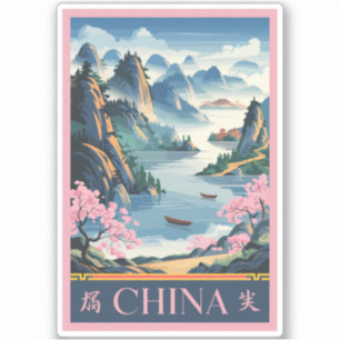 Sticker Illustration de la Chine Rose Art de Voyage Vintag