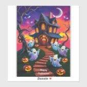 Sticker Illustration de la maison hantée d'Halloween éffra (Feuille)