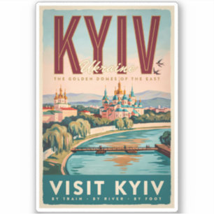 Sticker Illustration de la skyline de Kiev Ukraine Art de
