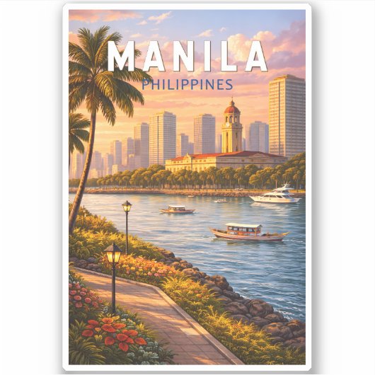 Sticker Illustration de la skyline de Manille Philippines (Devant)