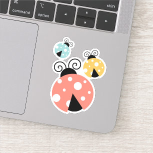 Sticker Illustration de Ladybugs de couleur rétro