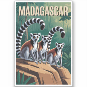 Sticker Illustration de lémurs de Madagascar Art de voyage