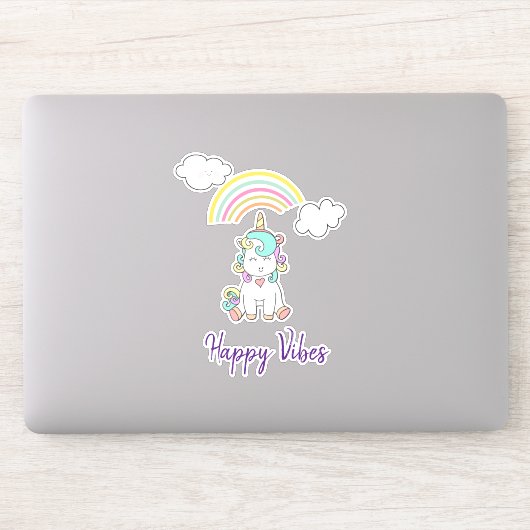 Sticker Illustration de licorne blanche mignonne Vibes joy (Ordinateur)