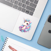 Sticker Illustration de licorne de dessin (Ordinateur portable avec iPhone)