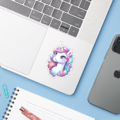 Sticker Illustration de licorne de dessin (Ordinateur portable avec iPhone)