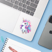 Sticker Illustration de licorne de dessin (Ordinateur portable avec iPhone)