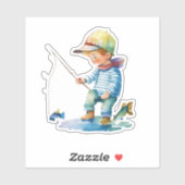 Sticker Illustration de Little Boy Fishing (Feuille)