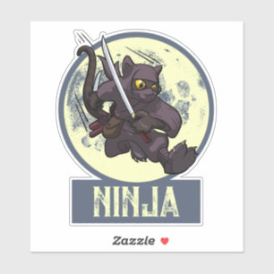 Sticker Illustration de ninja chat noir cool en kick volan