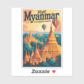 Sticker Illustration de pagodes du Myanmar Art de voyage v (Feuille)