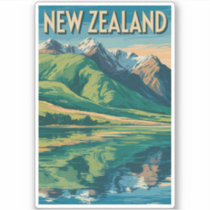Sticker Illustration de paysage de Nouvelle-Zélande Art de