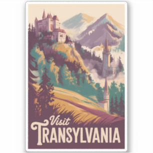 Sticker Illustration de paysage de Transylvanie Art de voy