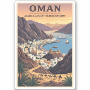 Sticker Illustration de paysage d'Oman Art de voyage vinta