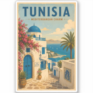 Sticker Illustration de paysage tunisien Art de voyage vin