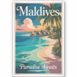 Sticker Illustration de plage aux Maldives Art de voyage v