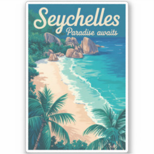 Sticker Illustration de plage vintage aux Seychelles Art d