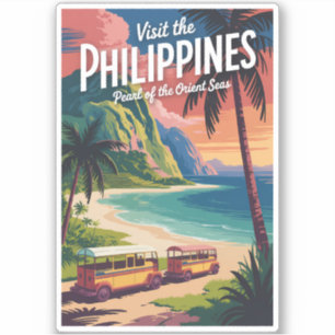 Sticker Illustration de plage vintage de voyage Philippine