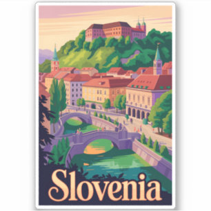 Sticker Illustration de pont à Ljubljana en Slovénie Art d