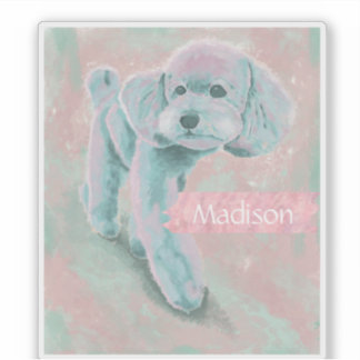 Sticker Illustration de Poodle pastel personnalisée