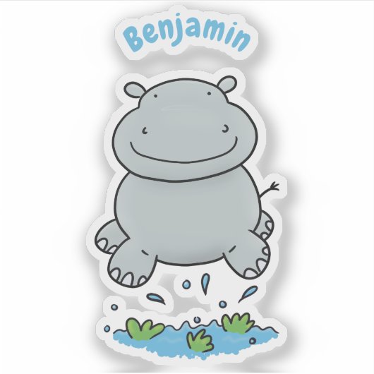 Sticker Illustration de saut en hippo mignon (Devant)