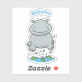 Sticker Illustration de saut en hippo mignon (Feuille)