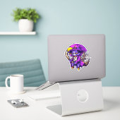 Sticker Illustration de sorcière de chat Kitty volante (Ordinateur portable sur le bureau)