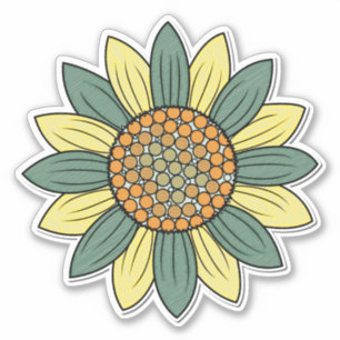 Sticker Illustration de tournesol Art rétro