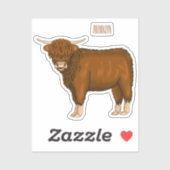 Sticker illustration de vache Highland en cartoon (Feuille)