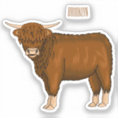 Sticker illustration de vache Highland en cartoon (Recto)