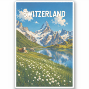 Sticker Illustration de vaches suisses Art de voyage Rétro