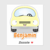 Sticker Illustration de voiture jaune Cute kawaii (Feuille)