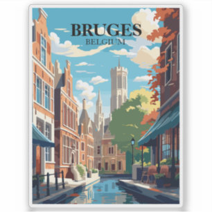 Sticker Illustration de voyage à Bruges Belgique