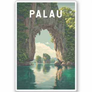 Sticker Illustration de voyage à Palaos Art vintage