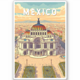 Sticker Illustration de voyage artistique vintage du Mexiq
