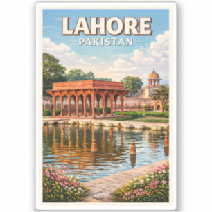 Sticker Illustration de voyage dans les jardins de Lahore