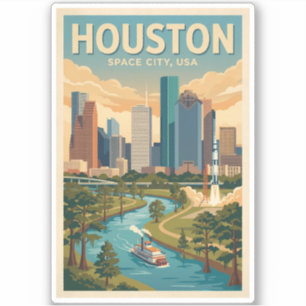 Sticker Illustration de voyage d'art vintage de Houston Te